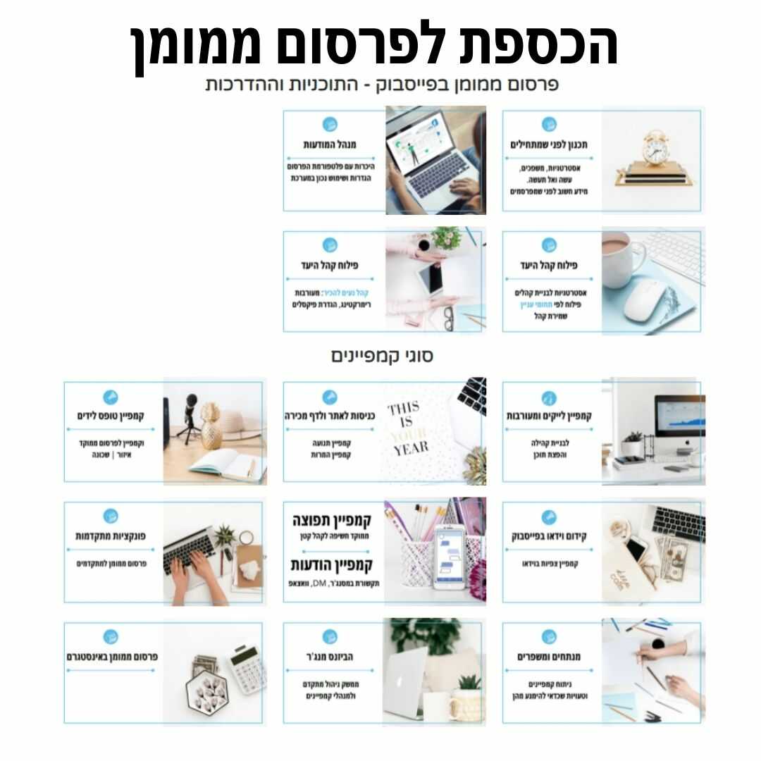 ספריית הדרכות לפרסום ממומן בפייסבוק ואינסטגרם